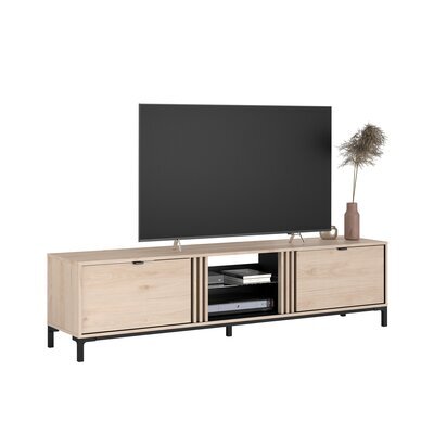 Meuble TV 2 tiroirs 180 cm décor chêne clair et noir - GECKO