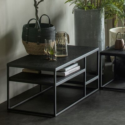 Table basse 2 étagères 90x45x40 cm en métal noir - AGOSTINO