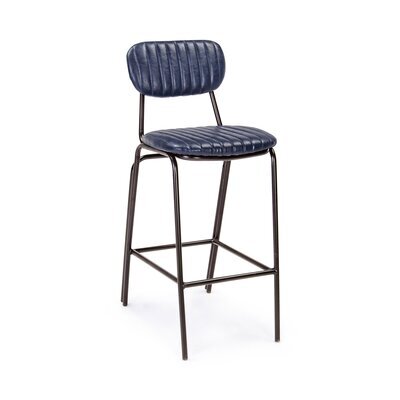 Chaise de bar 44x51x100 cm en PU bleu foncé et acier noir