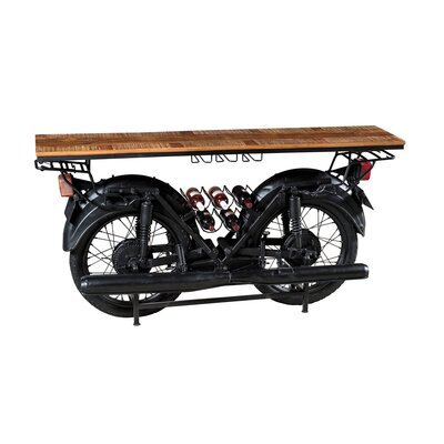 Table avec piètement roues de moto bois et métal noir - ROAD