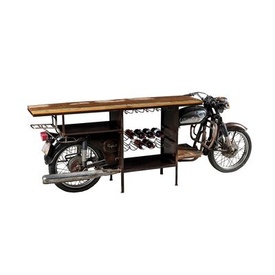 Table avec piètement moto en bois et métal noir vieilli - ROAD