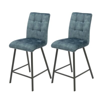 Lot de 2 chaises de bar H65 cm en tissu bleu - RIBOLT