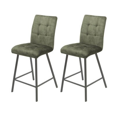 Lot de 2 chaises de bar H65 cm en tissu vert - RIBOLT