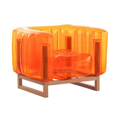 Fauteuil de jardin design orange avec cadre bois - YOMI
