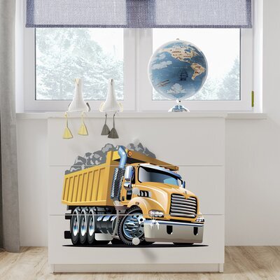 Commode 3 tiroirs blanche avec décor camion jaune - HEROS