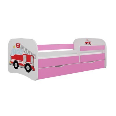 Lit 70x140 cm rose + matelas et tiroir décor camion de pompier - HEROS