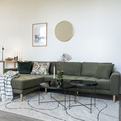 Canapé d'angle à gauche 290x92/170x76 cm en tissu vert olive - VANEA