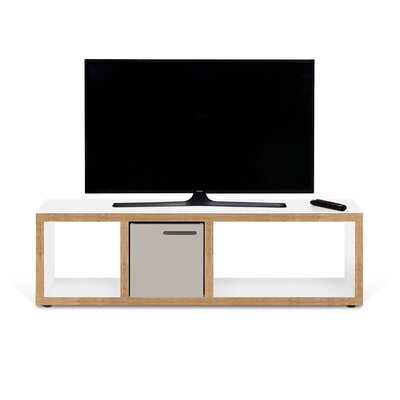 Meuble TV 150x34x45 cm décor blanc mat et chêne - POPPY