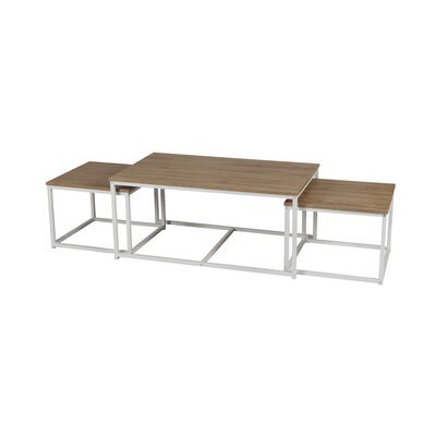 Lot de 3 tables basses en bois et métal blanc- TETRI