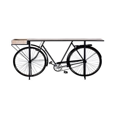 Console piétement vélo 180x40x90 cm en fer noir et bois - ROAD