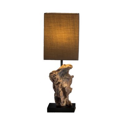 Lampe à poser 15x15x45 cm en bois flotté et tissu