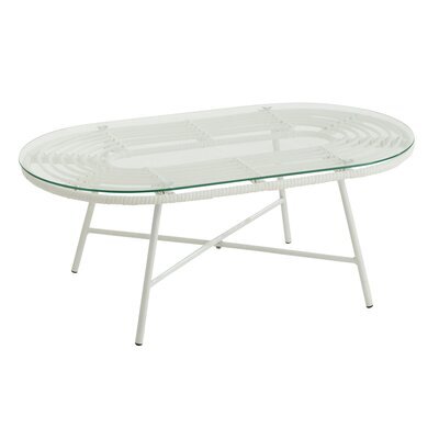 Table basse 90x50x35 cm en rotin et fer blanc - YNOK