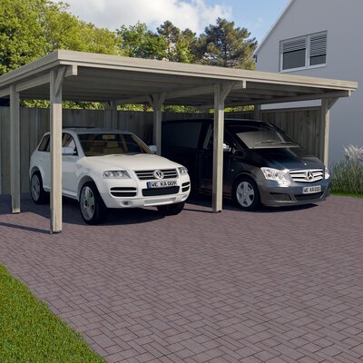 Carport double toit en PVC 603x512x233 cm en pin traité autoclave
