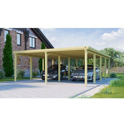Carport double toit en PVC 802x603x233 cm en pin traité autoclave