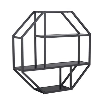 Etagère octogonale 77x20x77 cm en métal et bois noir - FYNCA