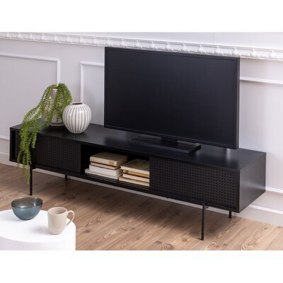 Meuble TV 2 portes 180x40x44,5 cm en frêne et métal noir - JAYSI