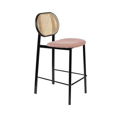 Chaise de bar H65 cm en tissu rose et rotin - SPIKE