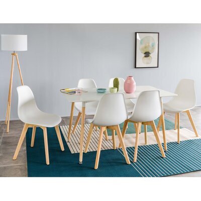 Ensemble repas table 140 cm et 6 chaises blanc et naturel