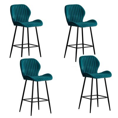 Lot de 4 chaises de bar 51x41x102 cm en velours bleu canard - BOLIV
