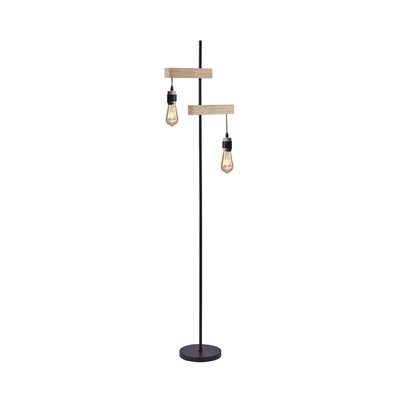 Lampadaire 2 lampes 40x25x150 cm en bois et métal noir