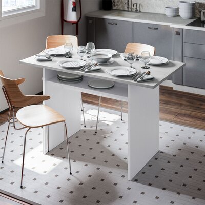Table à manger 120x35/70x75 cm en bois blanc et gris béton