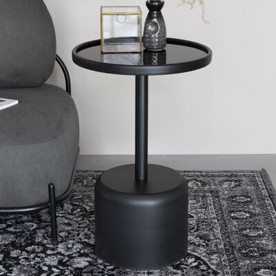 Table d'appoint ronde 40x63 cm en verre et fer noir