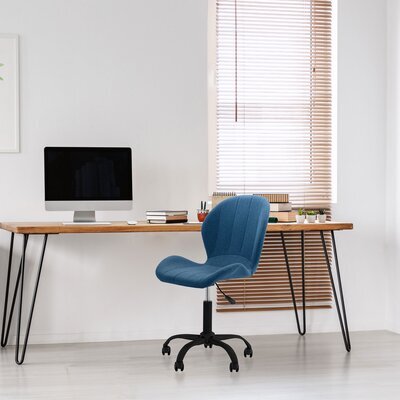 Chaise de bureau à roulettes 47x55x78-88 cm en tissu bleu foncé