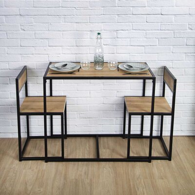 Ensemble table et 2 chaises 90x47x75 cm naturel et noir