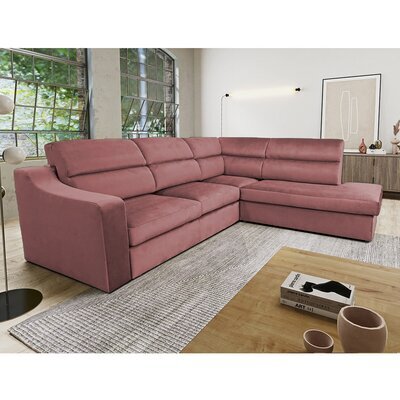 Canapé d'angle à droite fixe en tissu velours rose - KOLN