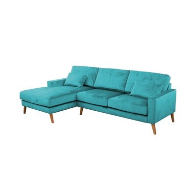 Canapé d'angle à gauche en tissu velours bleu turquoise - ALTA