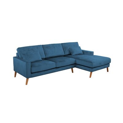 Canapé d'angle à droite en tissu velours bleu marine - ALTA