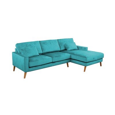 Canapé d'angle à droite en tissu velours bleu turquoise - ALTA