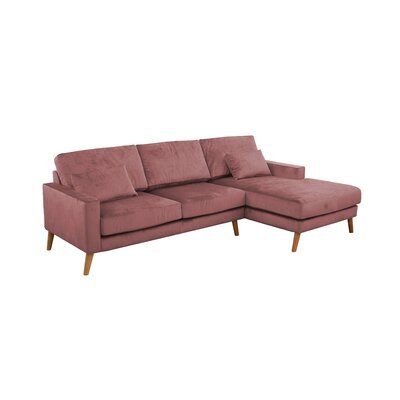 Canapé d'angle à droite en tissu velours rose - ALTA