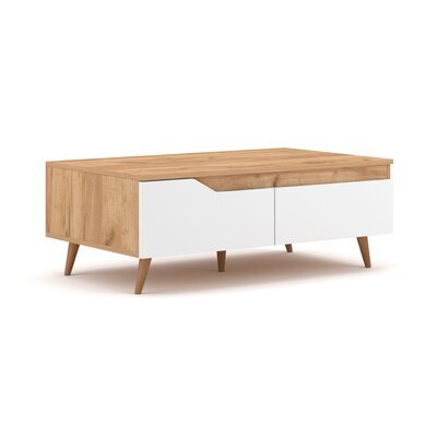 Table basse 1 tiroir 100x60x37 cm blanc et naturel - MARWA