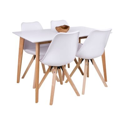 Ensemble table repas 120 cm blanche et 4 chaises en PU blanc - LUCIE