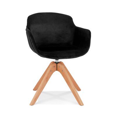 Chaise rotative 59x54x80 cm en velours noir et bois - GUIDO