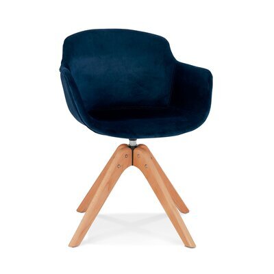 Chaise rotative 59x54x80 cm en velours bleu foncé et bois - GUIDO