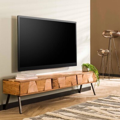 Meuble TV 3 tiroirs 180x40x45 cm en acacia naturel et métal noir
