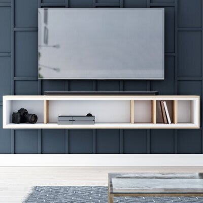 Meuble TV suspensu 5 niches 153,2x35x25 cm blanc et naturel