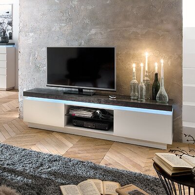 Meuble TV 2 portes avec LED décor blanc mat et béton - TYGO