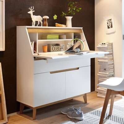 Bureau/meuble de rangement Fox 110cm - blanc/chêne Moderne, Design -  TEMAHOME