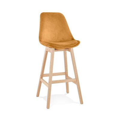 Chaise de bar 56x48x113 cm en velours moutarde et pieds naturel - ELO
