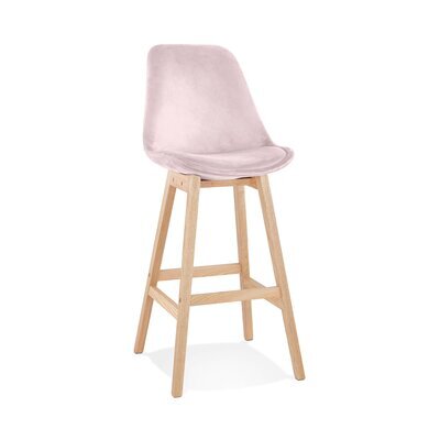 Chaise de bar 56x48x113 cm en velours rose et pieds naturel - ELO