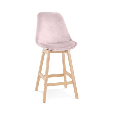 Chaise de bar 56x48x103 cm en velours rose et pieds naturel - ELO