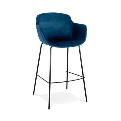 Chaise de bar 59x54x107,5 cm en velours bleu foncé - GUIDO