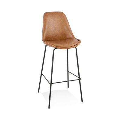 Chaise de bar 49x45x115 cm en PU marron et piétement noir