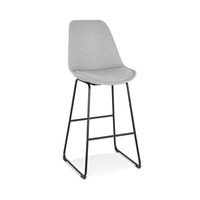 Chaise de bar 55x48x119 cm en tissu gris et pied noir - LAYNA