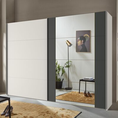 Armoire 2 portes coulissantes 270x65x208 cm blanc et gris foncé - ETHY