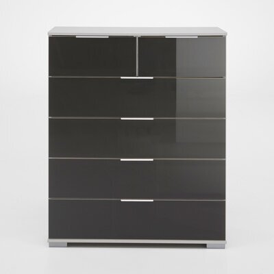 Commode 6 tiroirs 82x42x102 cm noir brillant et blanc - GHAO