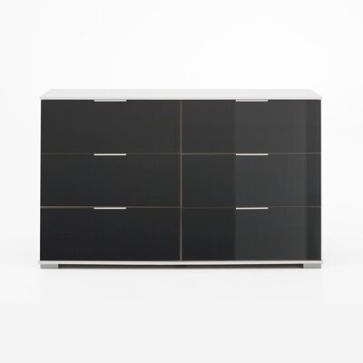 Commode 6 tiroirs 130x41x83 cm noir brillant et blanc - GHAO